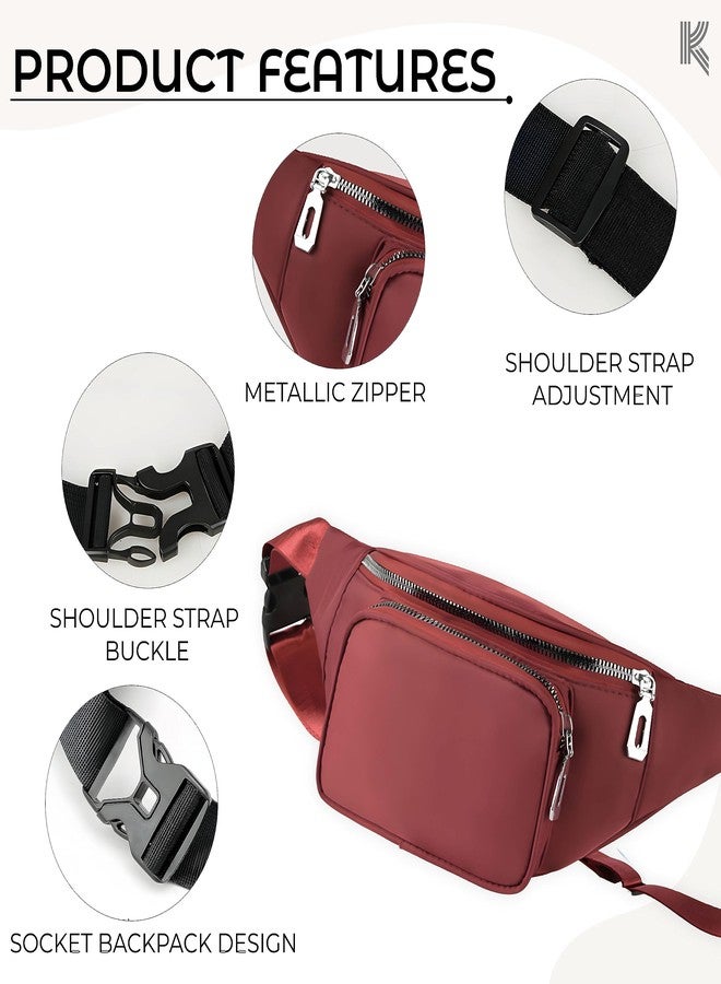 Kraptick Premium Unisex Waist Bag for Men and Women - Stylish Fanny Pack, Hip Bag, Travel Money Belt (Maroon) - Image 3